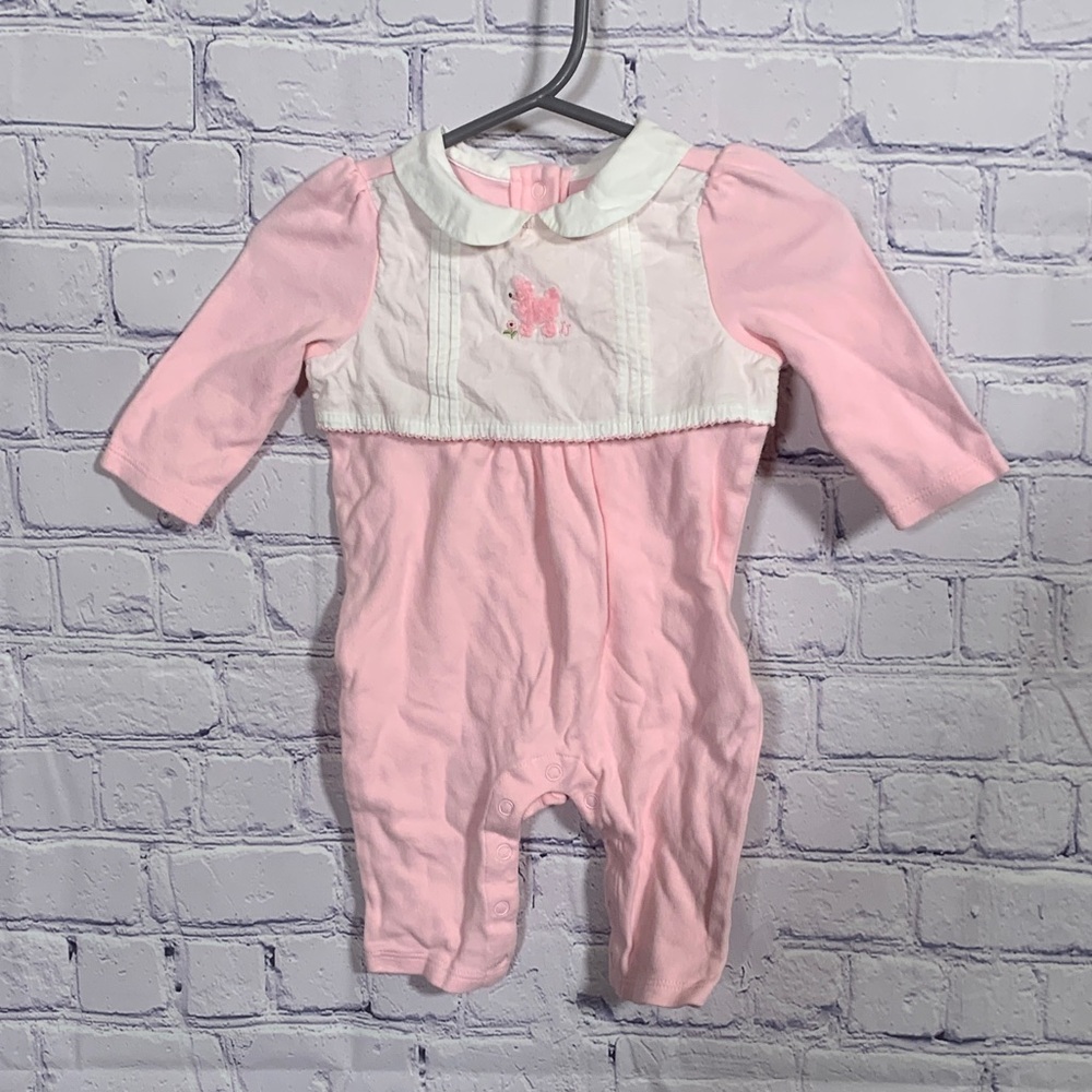 Janie & Jack Baby Girls Collared Poodle Romper Pink Size 0-3M Retro Cotton